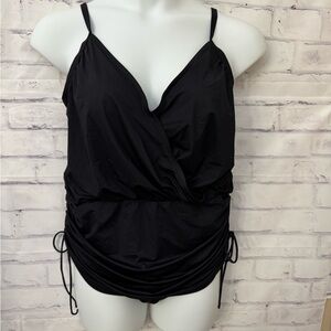 Dreamsuit‎ By Miracle Brand Size 14 Black Slimming Cinch Side Modest Swimsuit